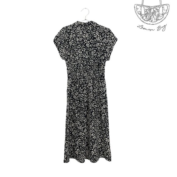 Monteau / Midi Floral Pattern Summer Light Dress / Size S / Color Black White - Picture 4 of 5